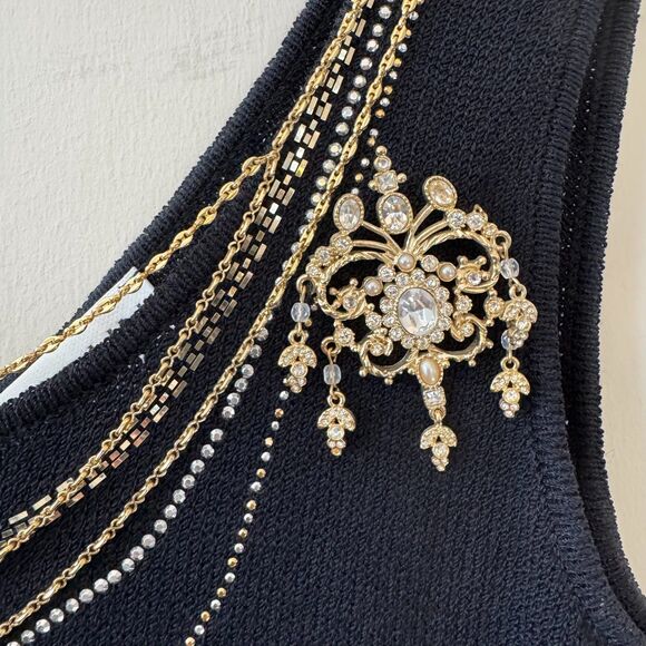 St. John Evening Embellished Black Dress with Necklace Size 6 - Picture 5 of 8